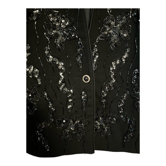 Vintage Nolan Miller Beaded Wool Blazer Jacket Black Floral Sequin Embellished S - Picture 2 of 6